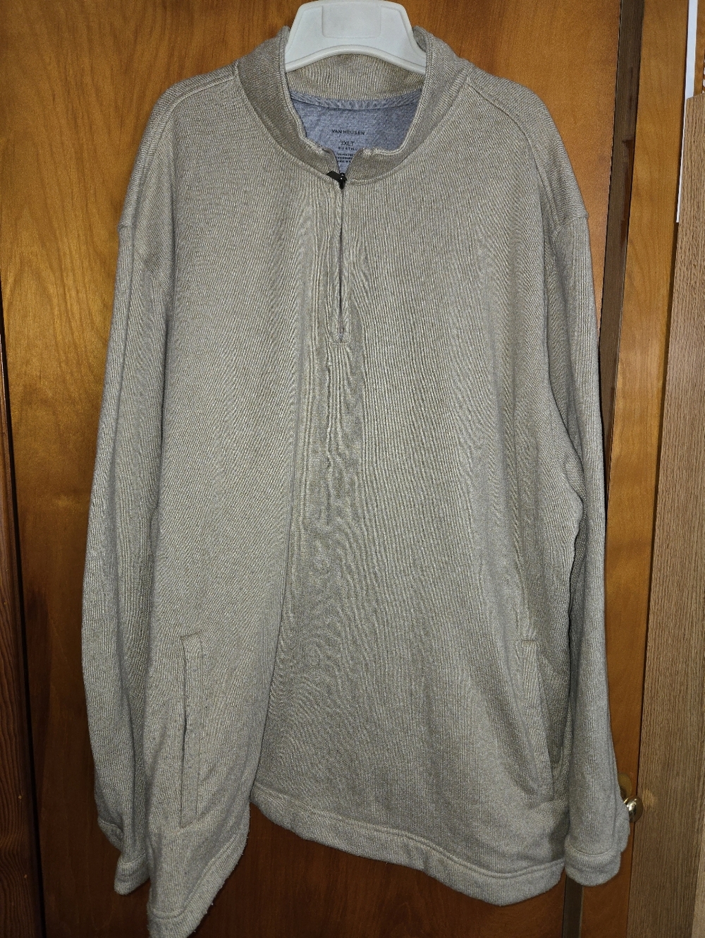 Van Heusen Men's Quarter-Zip Pullover Fleece Sweater - Light Taupe- 3XLT